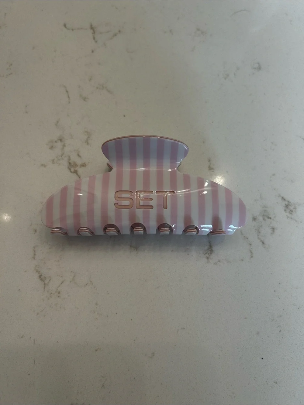 SET Active Pink & White Striped Hair Claw Clip